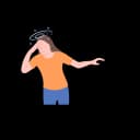 "Illustration of a woman experiencing dizziness or vertigo, holding her head with swirling stars indicating imbalance"