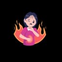 A woman suffering from heart burn due to pregnancy.