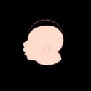 "Illustration of a newborn baby’s head with dotted line showing average head growth trajectory during early development"